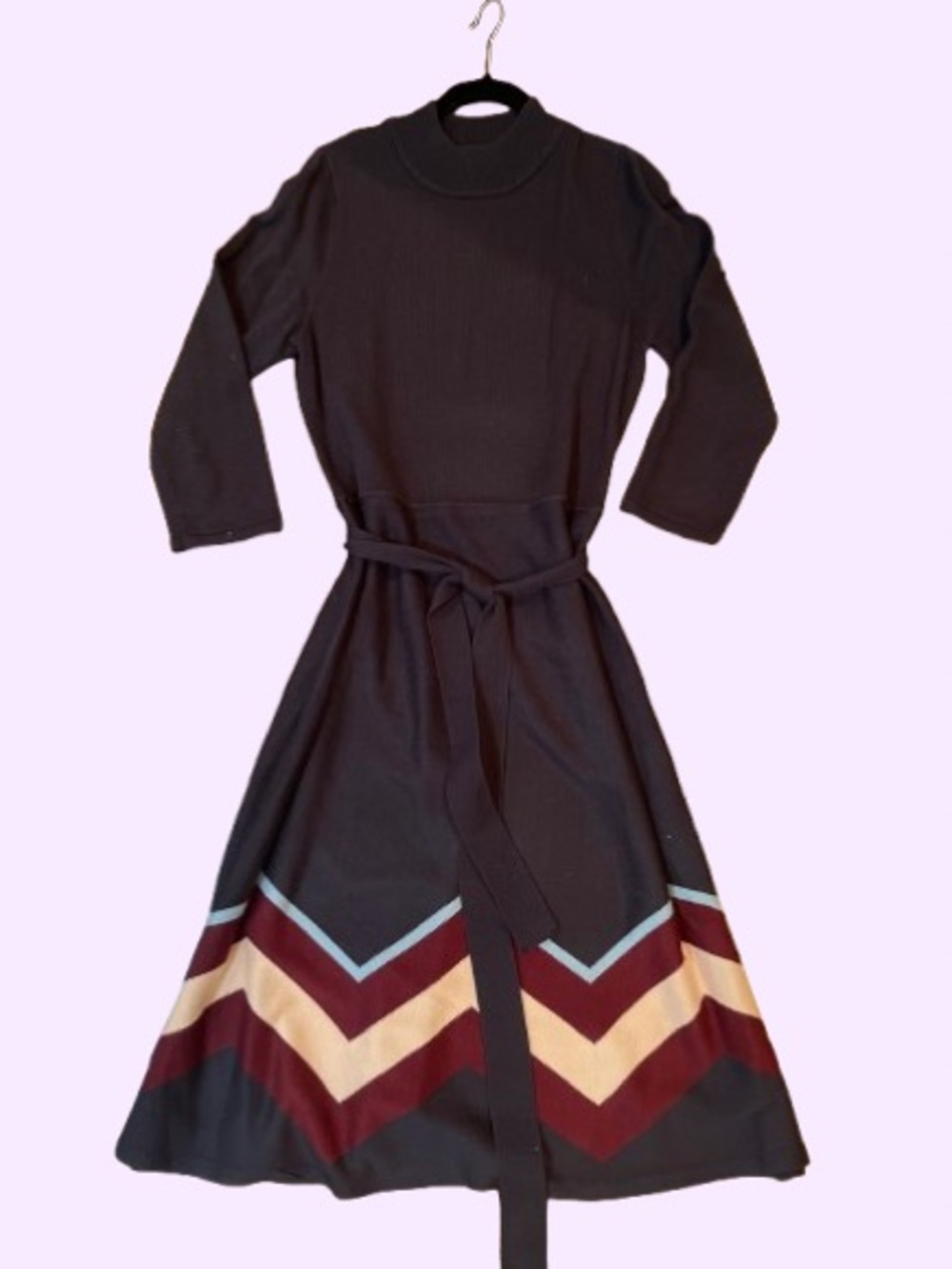 Vince Camuto Plum (purple) Knit Belted Dress with Chevron Accent